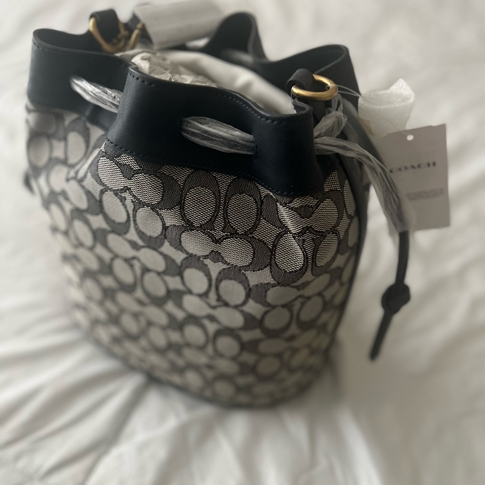 Brand New Coach Black and Gray Shoulder Bag with Monogram Pattern